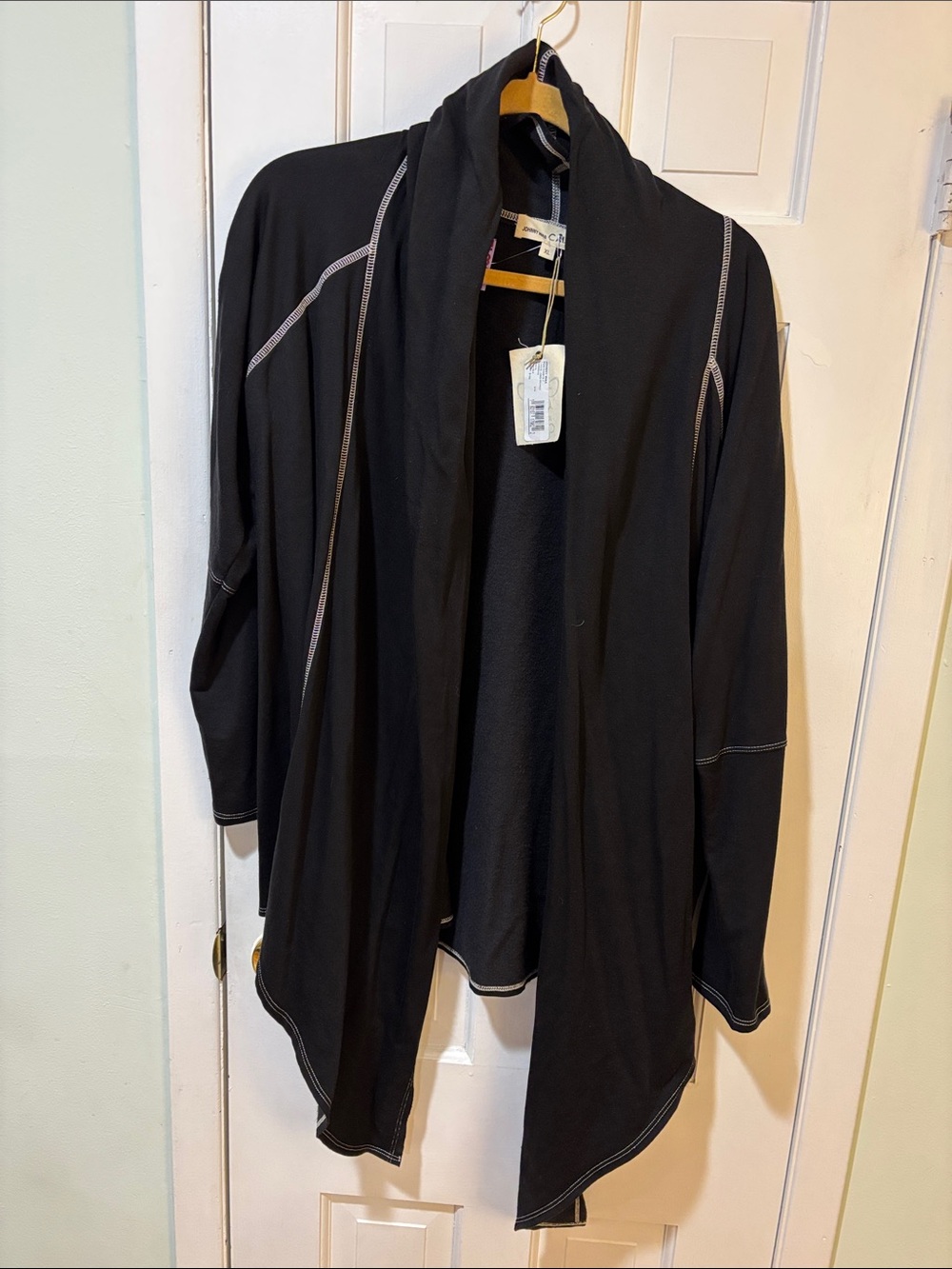 Johnny Was Black Open Drape Front Jacket with Contrast Stitching